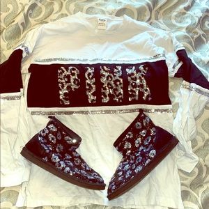 Sz l pink LS shirt and L booties